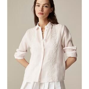 NWT J. Crew Collection Beaded Button Up Shirt in Ramie Blush Pink Sz 6 MSRP $188